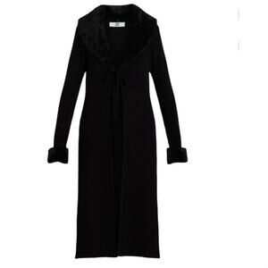 Fur-Trim Tie-Front Maxi Cardigan